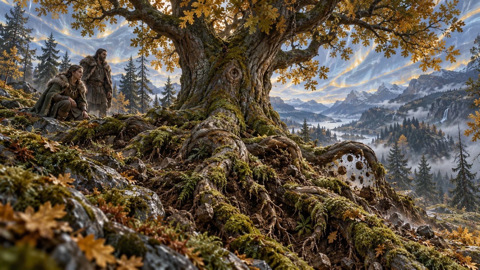 A Gaesati in tree form extends thick roots into a wooded hillside, strengthening its bark.