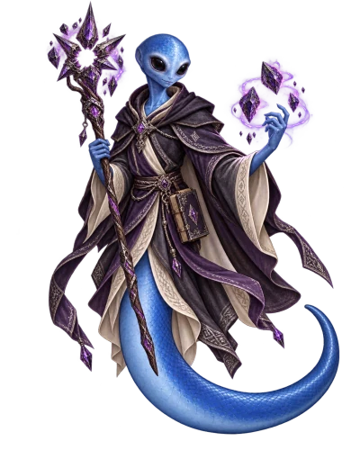 A blue Spell Weaver mage in plum-and-ivory robes holds an amethyst-topped staff and shapes floating violet crystal fragments.