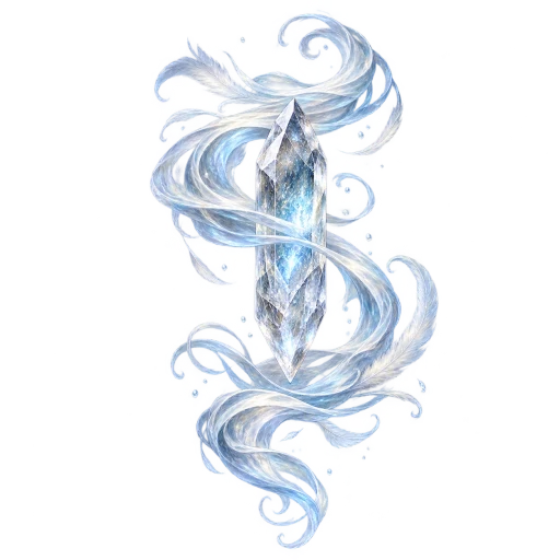A crystal held aloft by curling pale-blue winds.